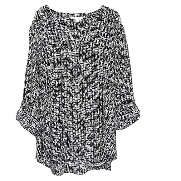 GIORGIO Sant’Angelo - Black & White V-Neck Long Sleeve Top - Size Large - Picture 6 of 7